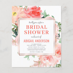 Budget Floral Peach Bridal Shower Flyer
