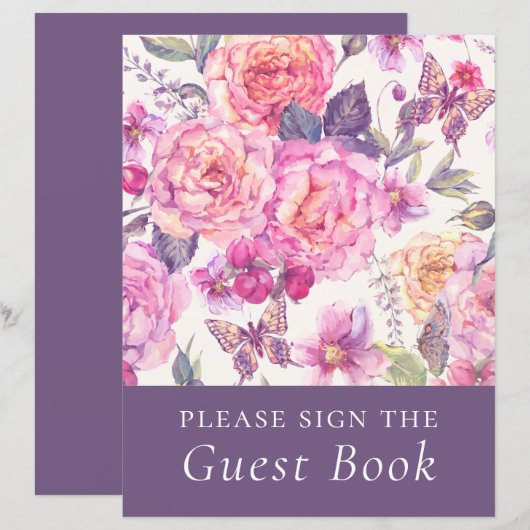 Budget Floral Peony Funeral Guest Book Sign (Voorkant / Achterkant)