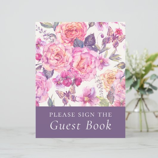 Budget Floral Peony Funeral Guest Book Sign (Staand voorkant)