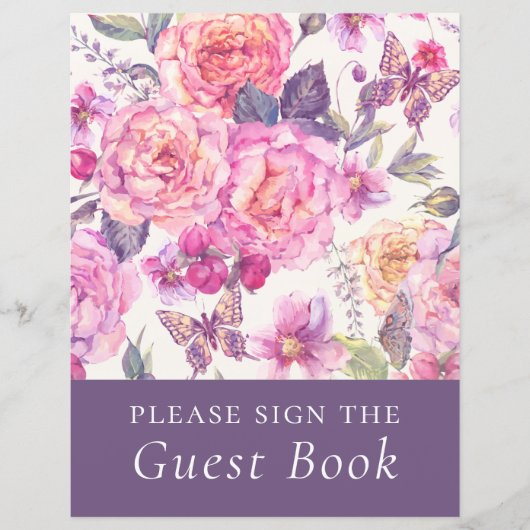 Budget Floral Peony Funeral Guest Book Sign (Voorkant)