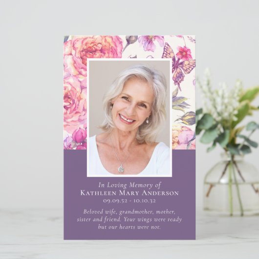 BUDGET Floral Peony Photo Memorial Service Program (Staand voorkant)