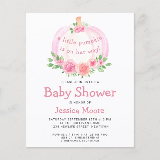 Budget Floral Pink Baby shower Uitnodiging (Voorkant)