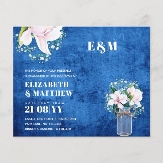 BUDGET Floral Pink Magnolias Green Wedding Invite (Voorkant)