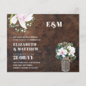 BUDGET Floral Pink Magnolias Green Wedding Invite (Voorkant)