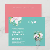 BUDGET Floral Pink Magnolias Green Wedding Invite (Voorkant / Achterkant)