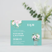 BUDGET Floral Pink Magnolias Green Wedding Invite (Staand voorkant)