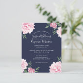 Budget Floral Pink Peony Botanical Navy Invitation (Staand voorkant)