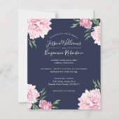Budget Floral Pink Peony Botanical Navy Invitation (Voorkant)