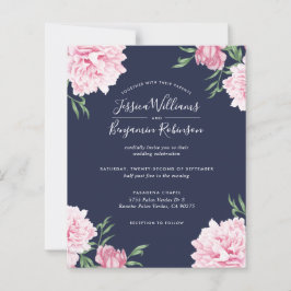Budget Floral Pink Peony Botanical Navy Invitation