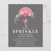 Budget Floral Pink Umbrella Baby shower Uitnodigin (Voorkant)