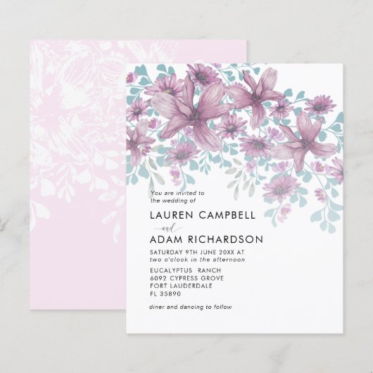 Budget Floral Pink Waterverf Weddenschap (Voorkant / Achterkant)