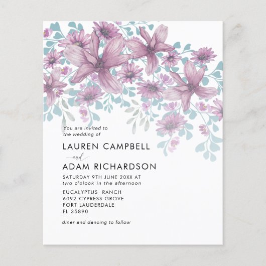 Budget Floral Pink Waterverf Weddenschap (Voorkant)