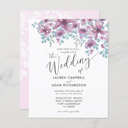 Budget Floral Pink Waterverf Weddenschap (Voorkant / Achterkant)