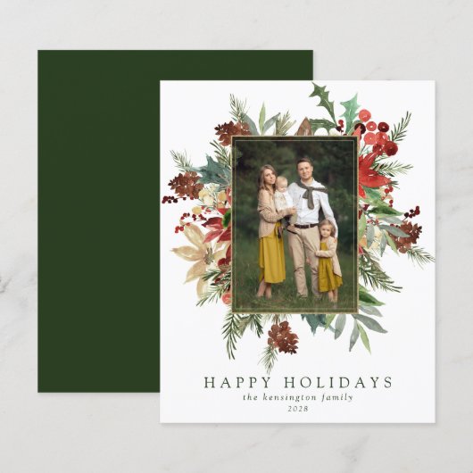 Budget Floral Prettige feestdagen kerstfotokaart (Voorkant / Achterkant)