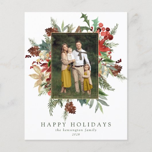 Budget Floral Prettige feestdagen kerstfotokaart (Voorkant)