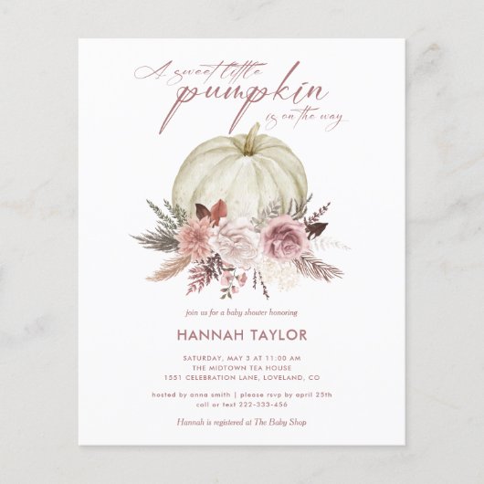 Budget Floral Pumpkin Girl Baby shower Uitnodiging (Voorkant)