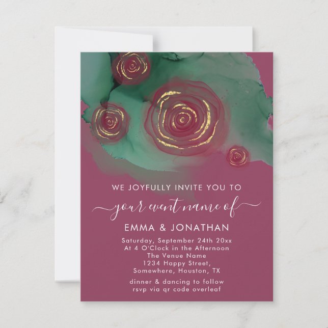 Budget Floral QR Code Roos Gold Berry roze (Voorkant)