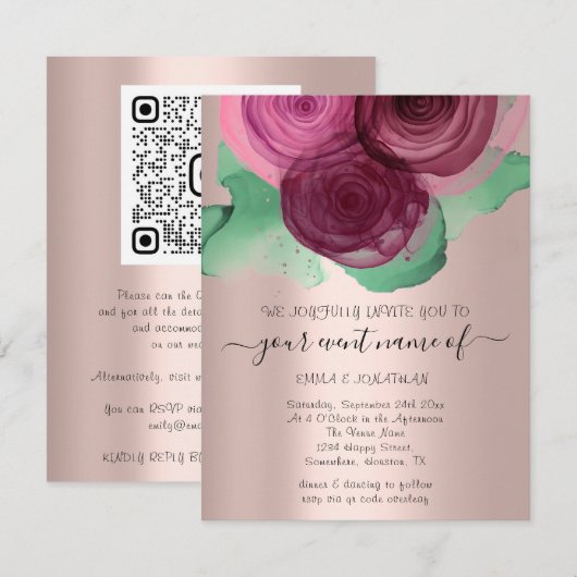 Budget Floral QR Code Roos Green Marsala (Voorkant / Achterkant)