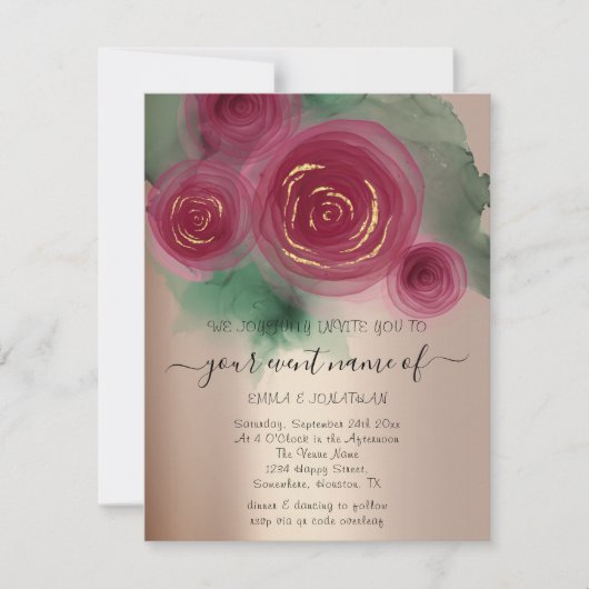 Budget Floral QR Code Rose Gold Marsala Pink (Voorkant)