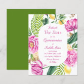 Budget Floral Quinceañera Save The Dates (Voorkant / Achterkant)