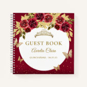 BUDGET Floral Red Gold Butterfly Gastenboek Notitieboek (Voorkant)