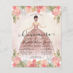 Budget Floral Roos Gold Pink Princess Quinceanera