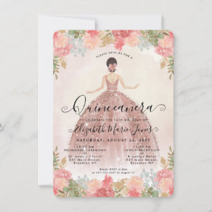 Budget Floral Roos Gold Pink Princess Quinceanera Notitiekaartje