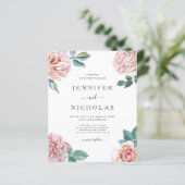 Budget Floral Roos Pink Peonies Wedding Invitation (Staand voorkant)