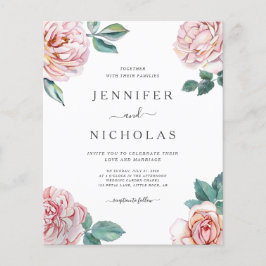 Budget Floral Roos Pink Peonies Wedding Invitation