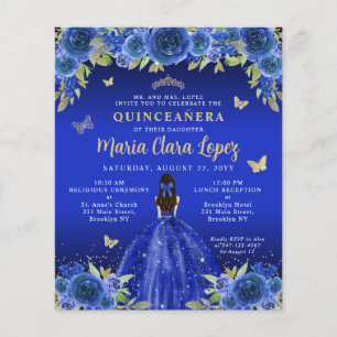 Budget Floral Royal Blue Gold Princess Quinceanera