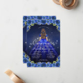 Budget Floral Royal Blue Gold Princess Quinceanera Notitiekaartje (Voorkant / Achterkant in situ)