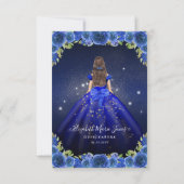 Budget Floral Royal Blue Gold Princess Quinceanera Notitiekaartje (Achterkant)