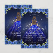 Budget Floral Royal Blue Gold Princess Quinceanera Notitiekaartje (Voorkant / Achterkant)