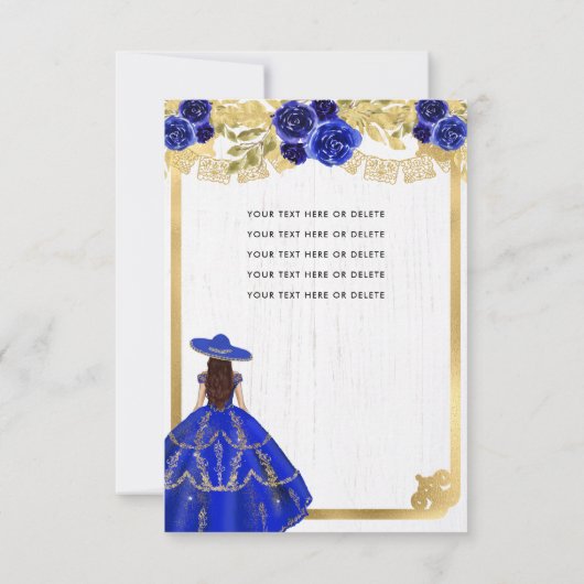 Budget Floral Royal Blue Latina Charra Quinceanera Notitiekaartje (Achterkant)