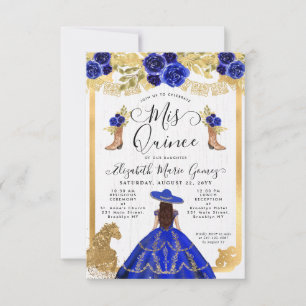 Budget Floral Royal Blue Latina Charra Quinceanera Notitiekaartje