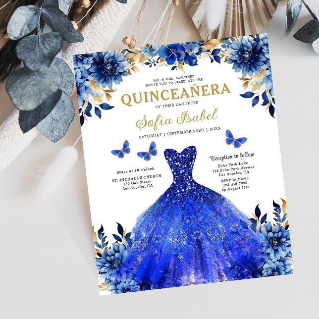 Budget Floral Royal Blue Princess Quinceanera (Creator heeft geüpload)