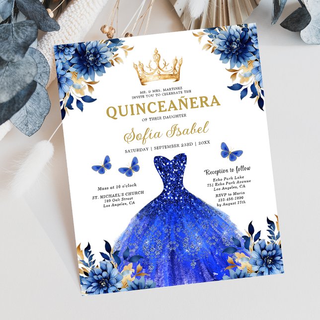 Budget Floral Royal Blue Princess Quinceanera (Creator heeft geüpload)