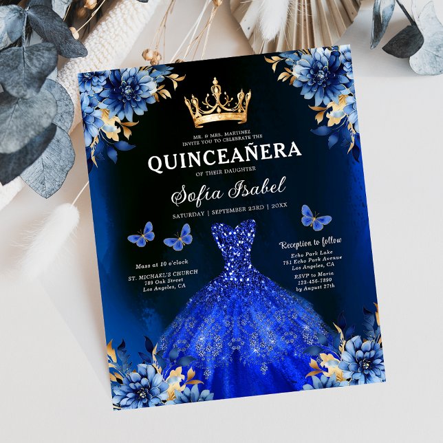 Budget Floral Royal Blue Princess Quinceanera (Creator heeft geüpload)