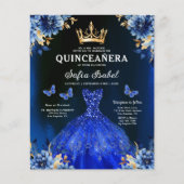 Budget Floral Royal Blue Princess Quinceanera Flyer (Voorkant)