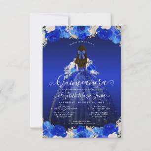 Budget Floral Royal Blue Prinses Glam Quinceanera Notitiekaartje