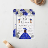Budget Floral Royal Blue Silver Charra Quinceanera Notitiekaartje (Voorkant / Achterkant in situ)