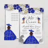 Budget Floral Royal Blue Silver Charra Quinceanera Notitiekaartje (Voorkant / Achterkant)
