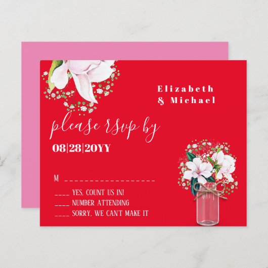 BUDGET Floral roze Magnolias RSVP (Voorkant / Achterkant)