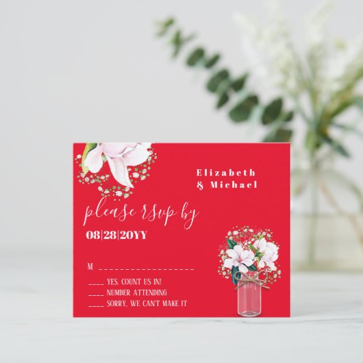 BUDGET Floral roze Magnolias RSVP (Staand voorkant)