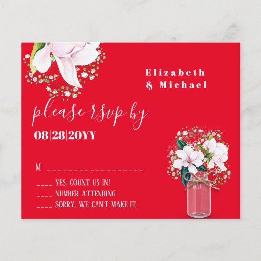 BUDGET Floral roze Magnolias RSVP (Voorkant)