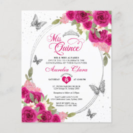 BUDGET Floral Roze Zilveren Vlinder Quinceañera