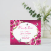 BUDGET Floral Roze Zilveren Vlinder Quinceanera (Staand voorkant)