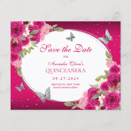 BUDGET Floral Roze Zilveren Vlinder Quinceanera