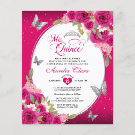 BUDGET Floral Roze Zilveren Vlinder Quinceañera