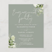 Budget Floral Sage Green Engagement Party Uitnodig (Voorkant)
